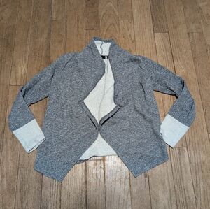 womens Lyn Heather Gray and Cream Open Front Long Sleeve Cardigan Size Medium